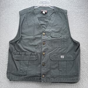 Vintage PB & Co Hunting Vest Mens Large Green Gray Button Up Hook & Loop Pockets